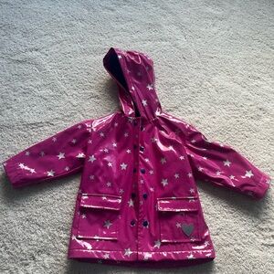 Hatley Pink and Silver Star Lined Kids Raincoat - Size 3